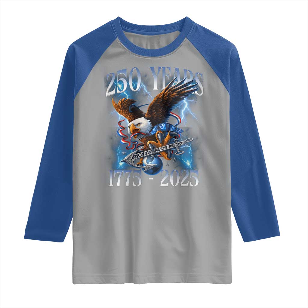 Marine Veteran 250th Anniversary Raglan Shirt Eagle Patriotic Military Gift for Marines Veterans TS10 Sport Gray Royal Print Your Wear
