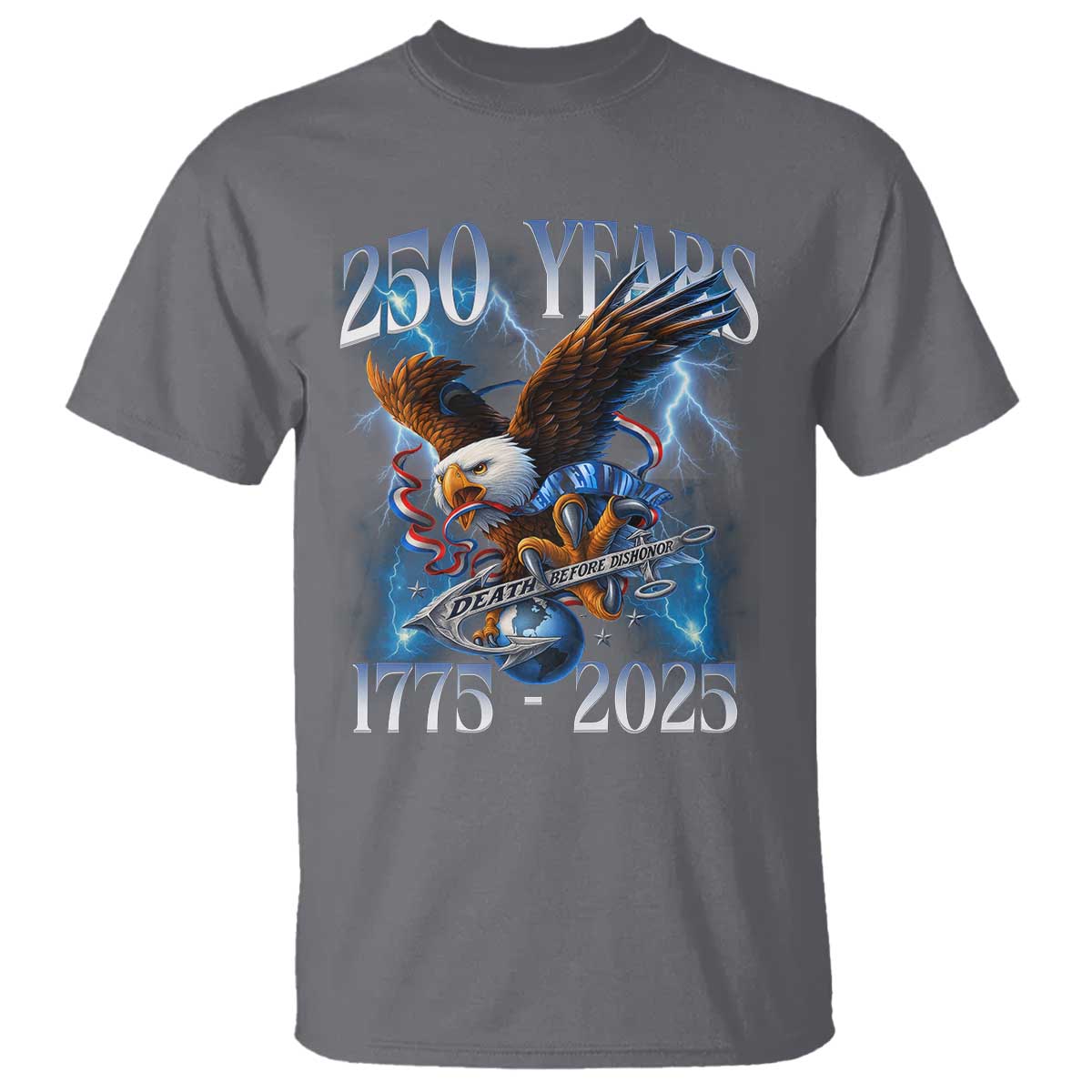 Marine Veteran 250th Anniversary T Shirt Eagle Patriotic Military Gift for Marines Veterans TS10 Charcoal Print Your Wear