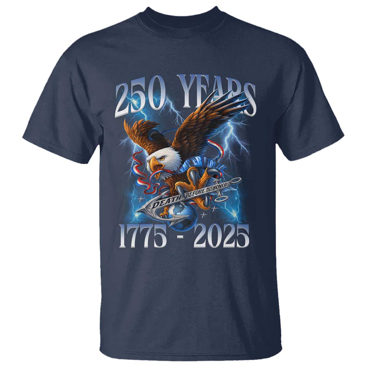 Marine Veteran 250th Anniversary T Shirt Eagle Patriotic Military Gift for Marines Veterans TS10 Navy Print Your Wear