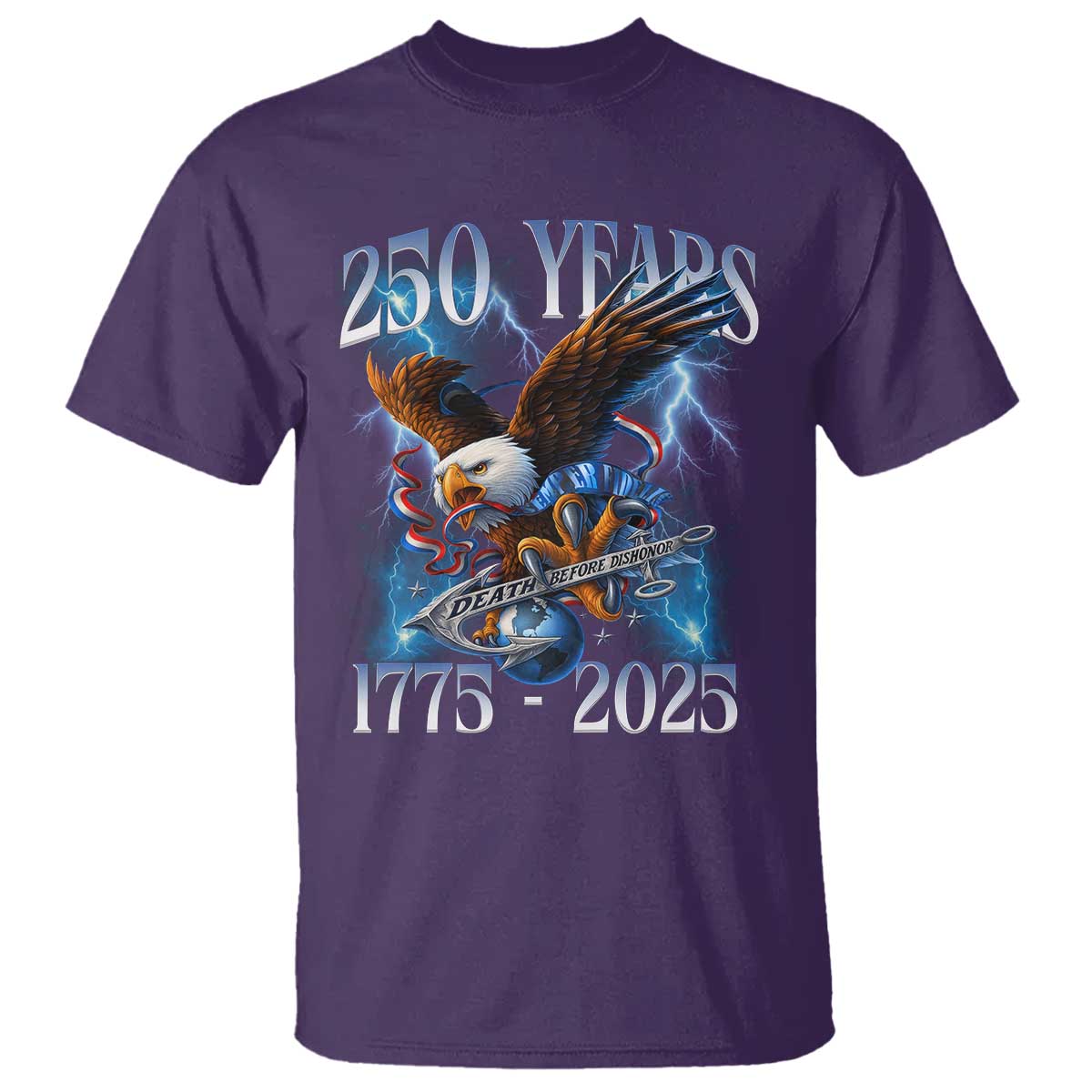 Marine Veteran 250th Anniversary T Shirt Eagle Patriotic Military Gift for Marines Veterans TS10 Purple Print Your Wear