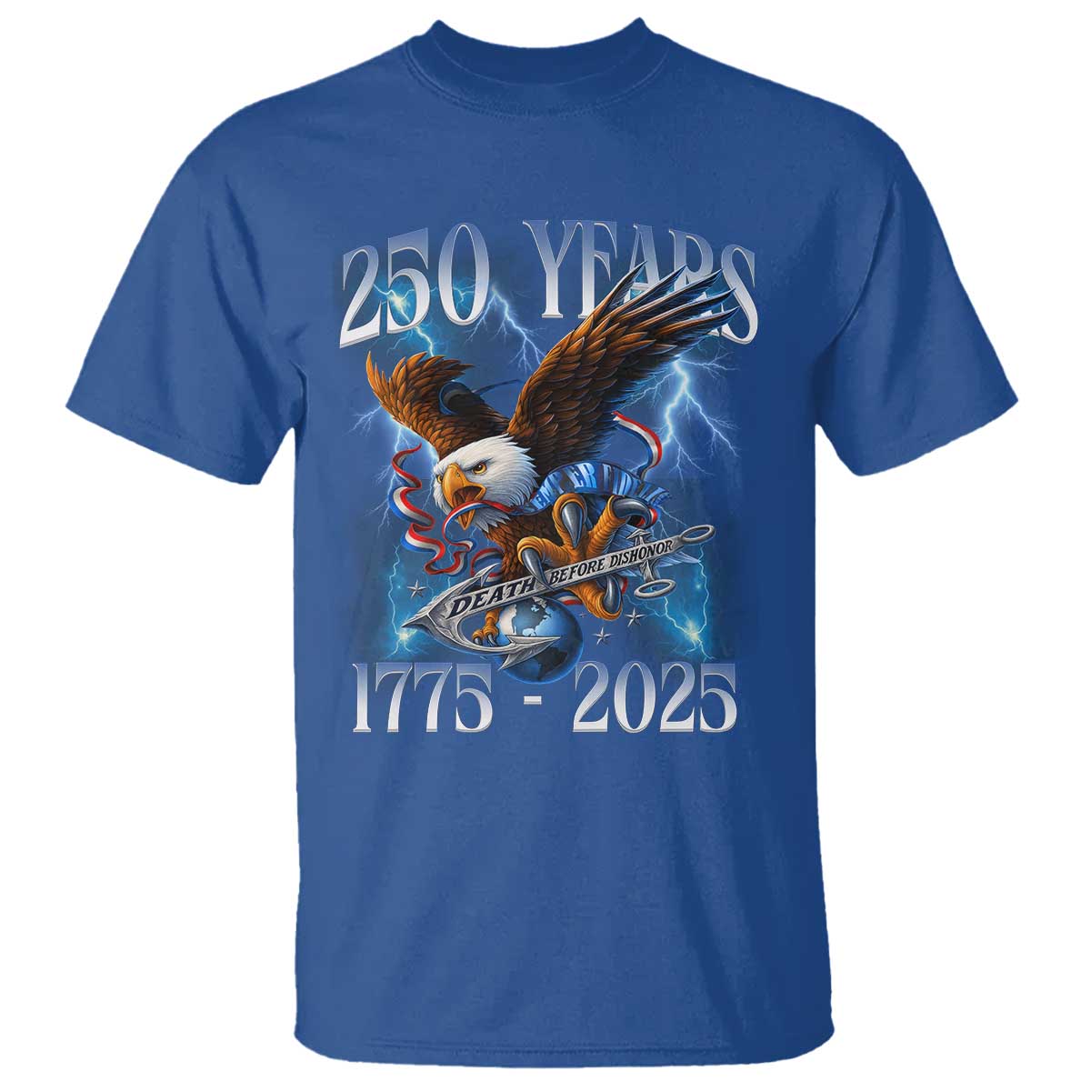 Marine Veteran 250th Anniversary T Shirt Eagle Patriotic Military Gift for Marines Veterans TS10 Royal Blue Print Your Wear