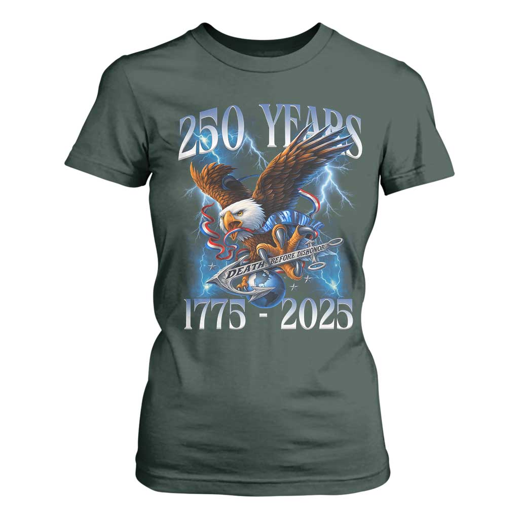 Marine Veteran 250th Anniversary T Shirt For Women Eagle Patriotic Military Gift for Marines Veterans TS10 Dark Forest Green Print Your Wear