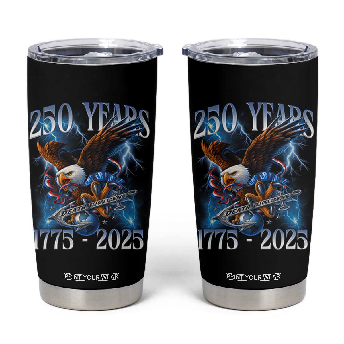 Marine Veteran 250th Anniversary Tumbler Cup Eagle Patriotic Military Gift for Marines Veterans TS10 Black Print Your Wear