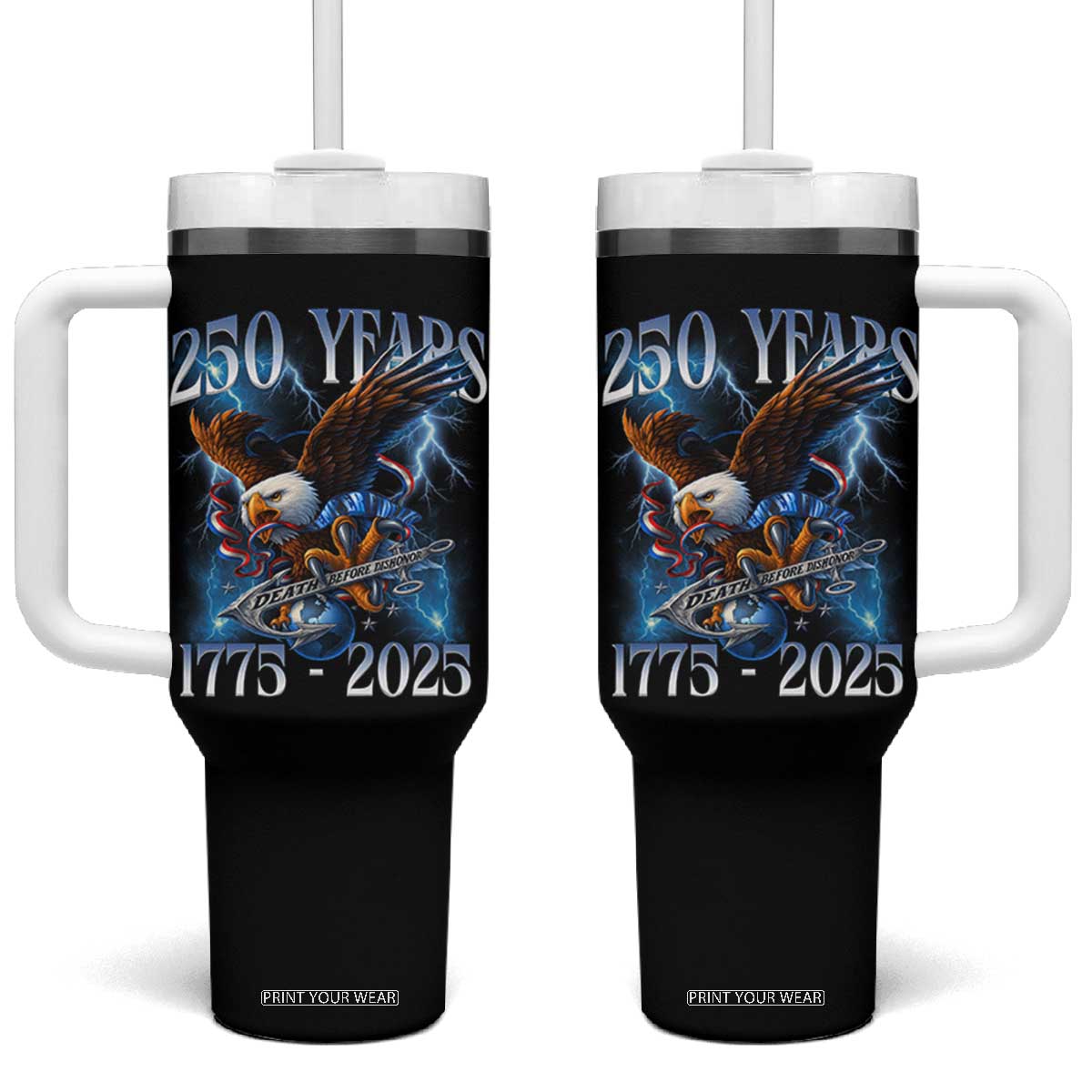Marine Veteran 250th Anniversary Tumbler With Handle Eagle Patriotic Military Gift for Marines Veterans TS10 One Size: 40 oz Black Print Your Wear