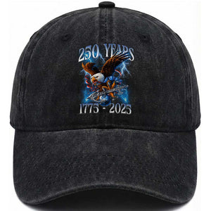 Marine Veteran 250th Anniversary Washed Cotton Baseball Cap Eagle Patriotic Military Gift for Marines Veterans TS10 Washed Cap Universal Fit Black Print Your Wear
