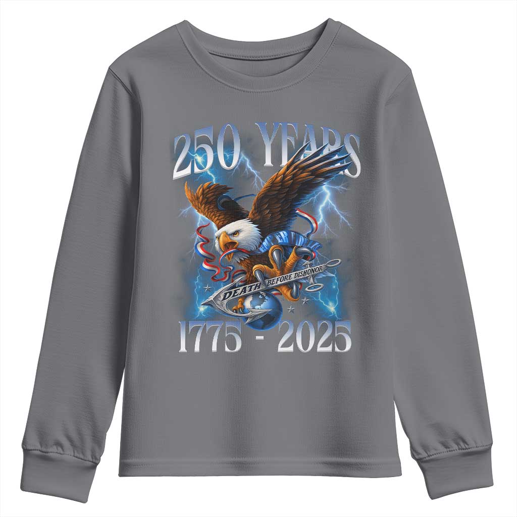Marine Veteran 250th Anniversary Youth Sweatshirt Eagle Patriotic Military Gift for Marines Veterans TS10 Charcoal Print Your Wear