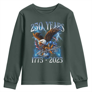 Marine Veteran 250th Anniversary Youth Sweatshirt Eagle Patriotic Military Gift for Marines Veterans TS10 Dark Forest Green Print Your Wear
