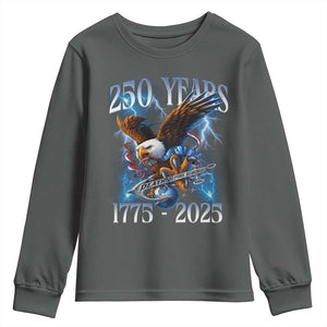 Marine Veteran 250th Anniversary Youth Sweatshirt Eagle Patriotic Military Gift for Marines Veterans TS10 Dark Heather Print Your Wear