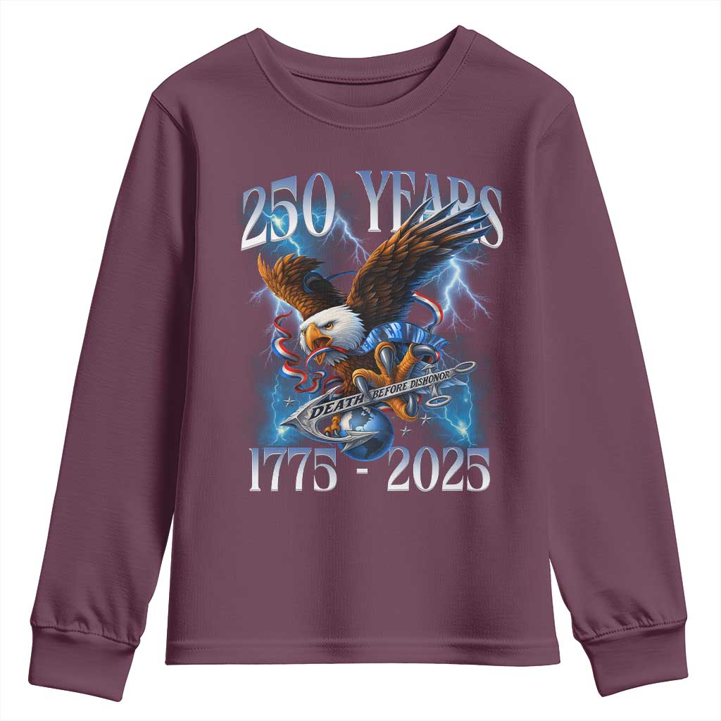 Marine Veteran 250th Anniversary Youth Sweatshirt Eagle Patriotic Military Gift for Marines Veterans TS10 Maroon Print Your Wear