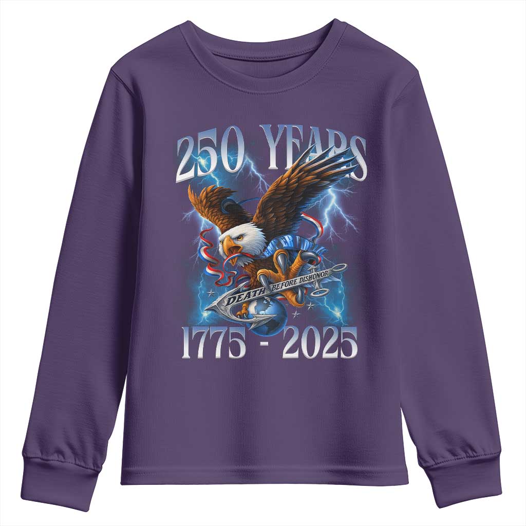Marine Veteran 250th Anniversary Youth Sweatshirt Eagle Patriotic Military Gift for Marines Veterans TS10 Purple Print Your Wear