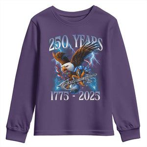 Marine Veteran 250th Anniversary Youth Sweatshirt Eagle Patriotic Military Gift for Marines Veterans TS10 Purple Print Your Wear