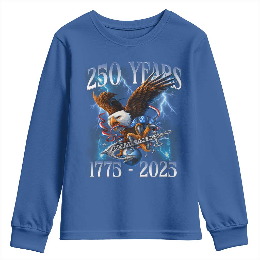 Marine Veteran 250th Anniversary Youth Sweatshirt Eagle Patriotic Military Gift for Marines Veterans TS10 Royal Blue Print Your Wear