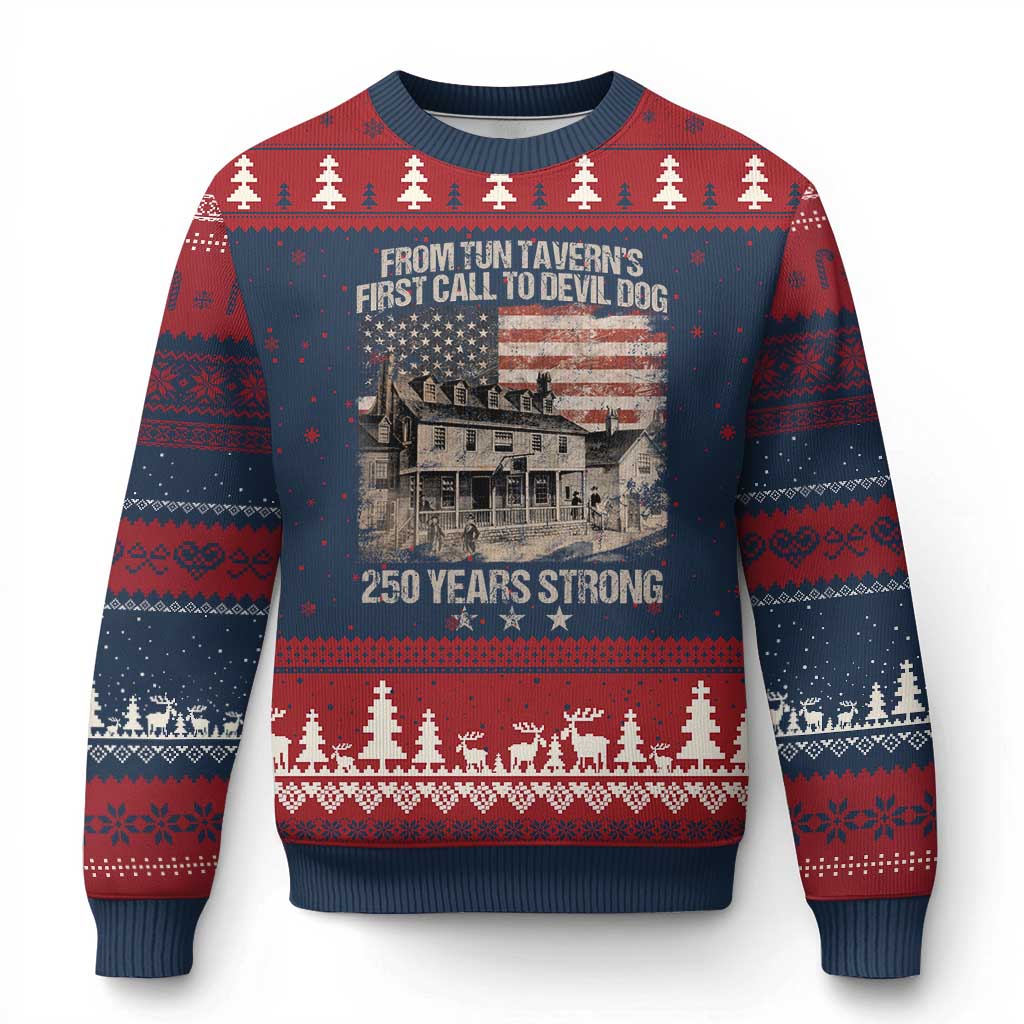 Tun Tavern 250th Anniversary Ugly Christmas Sweater Patriotic Veteran Military Gift American Flag TS10 Navy Red Print Your Wear