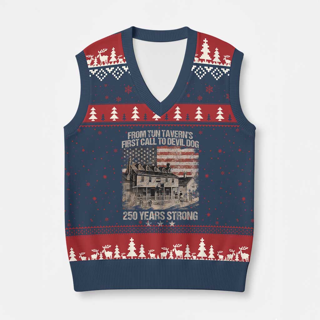 Tun Tavern 250th Anniversary V-Neck Knit Sweater Vest Patriotic Veteran Military Gift American Flag - Print Your Wear
