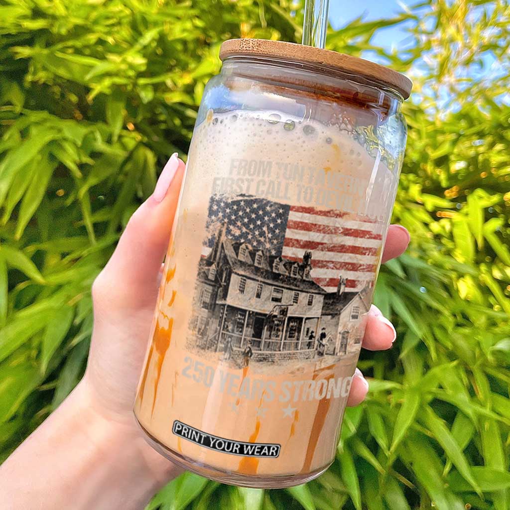 Tun Tavern 250th Anniversary Glass Can Patriotic Veteran Military Gift American Flag - Print Your Wear