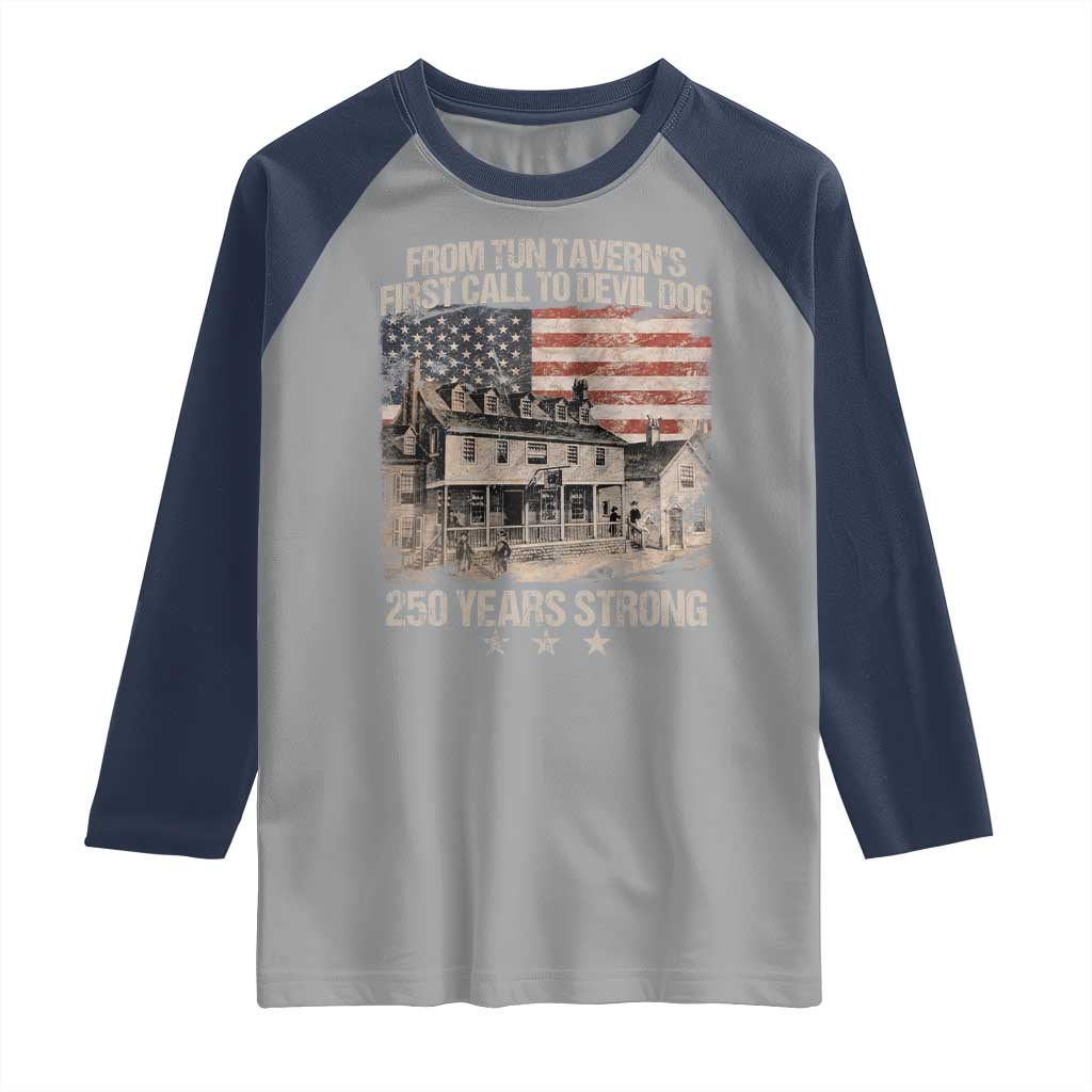 Tun Tavern 250th Anniversary Raglan Shirt Patriotic Veteran Military Gift American Flag TS10 Sport Gray Navy Print Your Wear