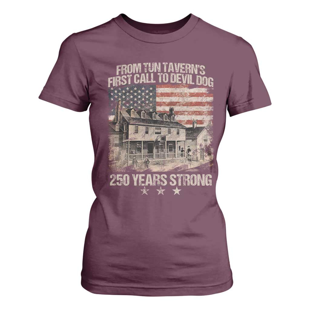 Tun Tavern 250th Anniversary T Shirt For Women Patriotic Veteran Military Gift American Flag TS10 Maroon Print Your Wear