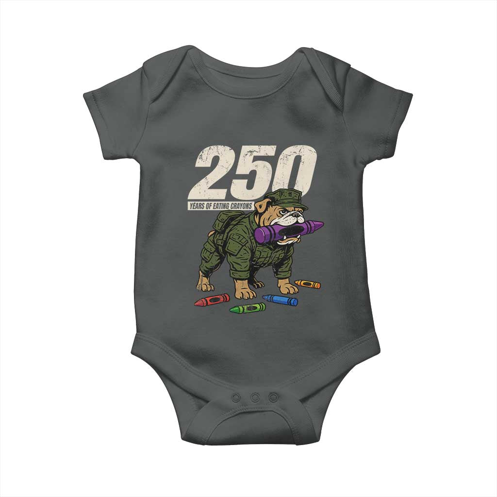 250 Years Of Eating Crayons Baby Onesie Vintage Bulldog Patriotic Veteran Military Gift TS10 Dark Heather Print Your Wear