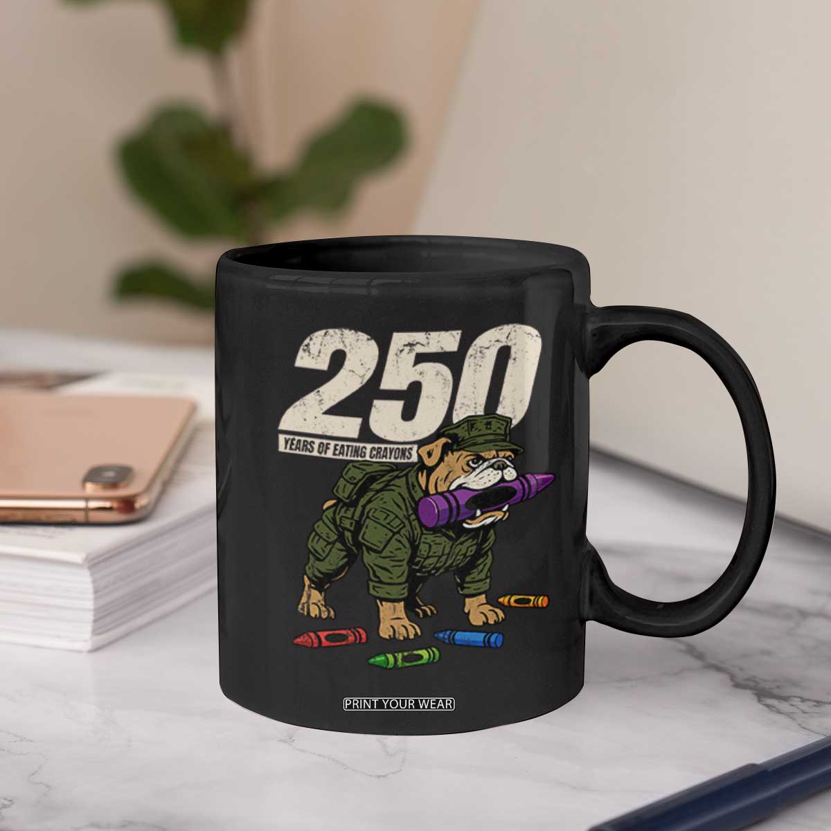 250 Years Of Eating Crayons Coffee Mug Vintage Bulldog Patriotic Veteran Military Gift TS10 Print Your Wear