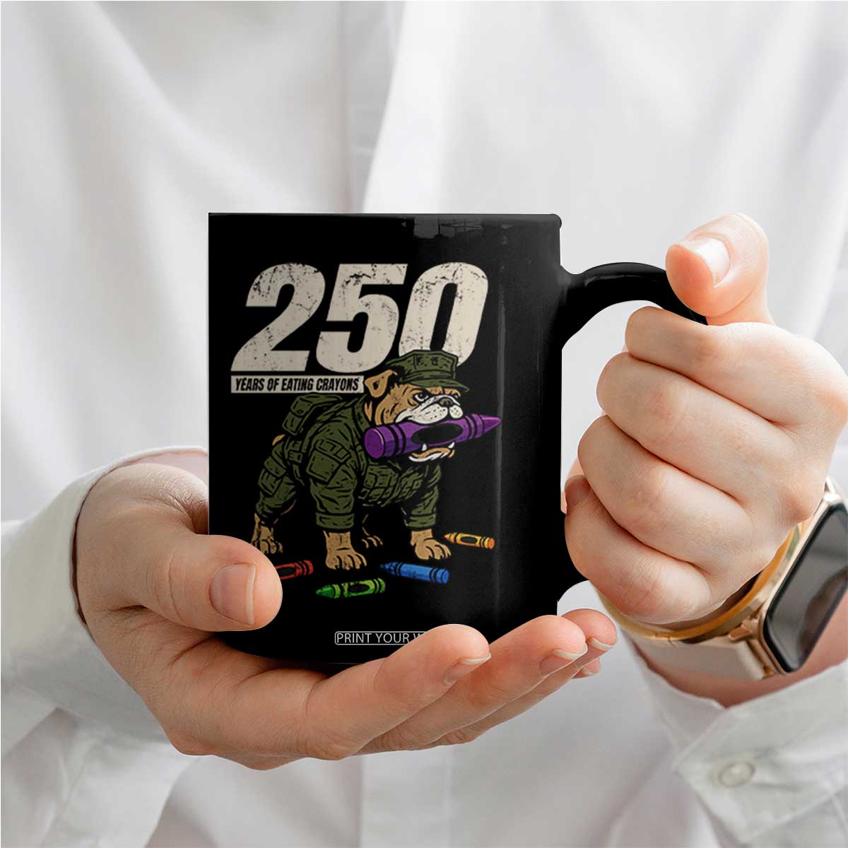 250 Years Of Eating Crayons Coffee Mug Vintage Bulldog Patriotic Veteran Military Gift TS10 Print Your Wear