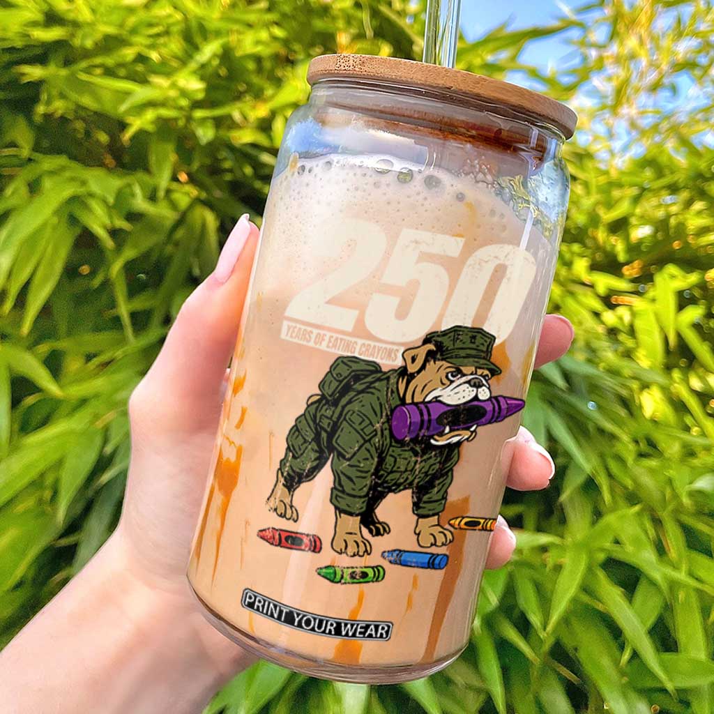 250 Years Of Eating Crayons Glass Can Vintage Bulldog Patriotic Veteran Military Gift TS10 Black Print Your Wear