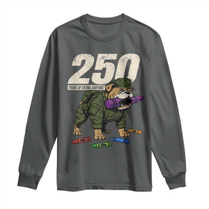 250 Years Of Eating Crayons Long Sleeve Shirt Vintage Bulldog Patriotic Veteran Military Gift TS10 Dark Heather Print Your Wear