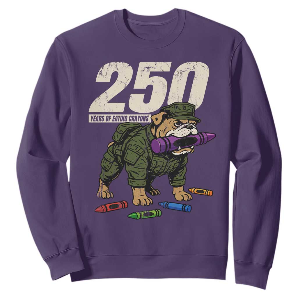 250 Years Of Eating Crayons Sweatshirt Vintage Bulldog Patriotic Veteran Military Gift TS10 Purple Print Your Wear