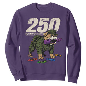 250 Years Of Eating Crayons Sweatshirt Vintage Bulldog Patriotic Veteran Military Gift TS10 Purple Print Your Wear