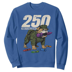 250 Years Of Eating Crayons Sweatshirt Vintage Bulldog Patriotic Veteran Military Gift TS10 Royal Blue Print Your Wear