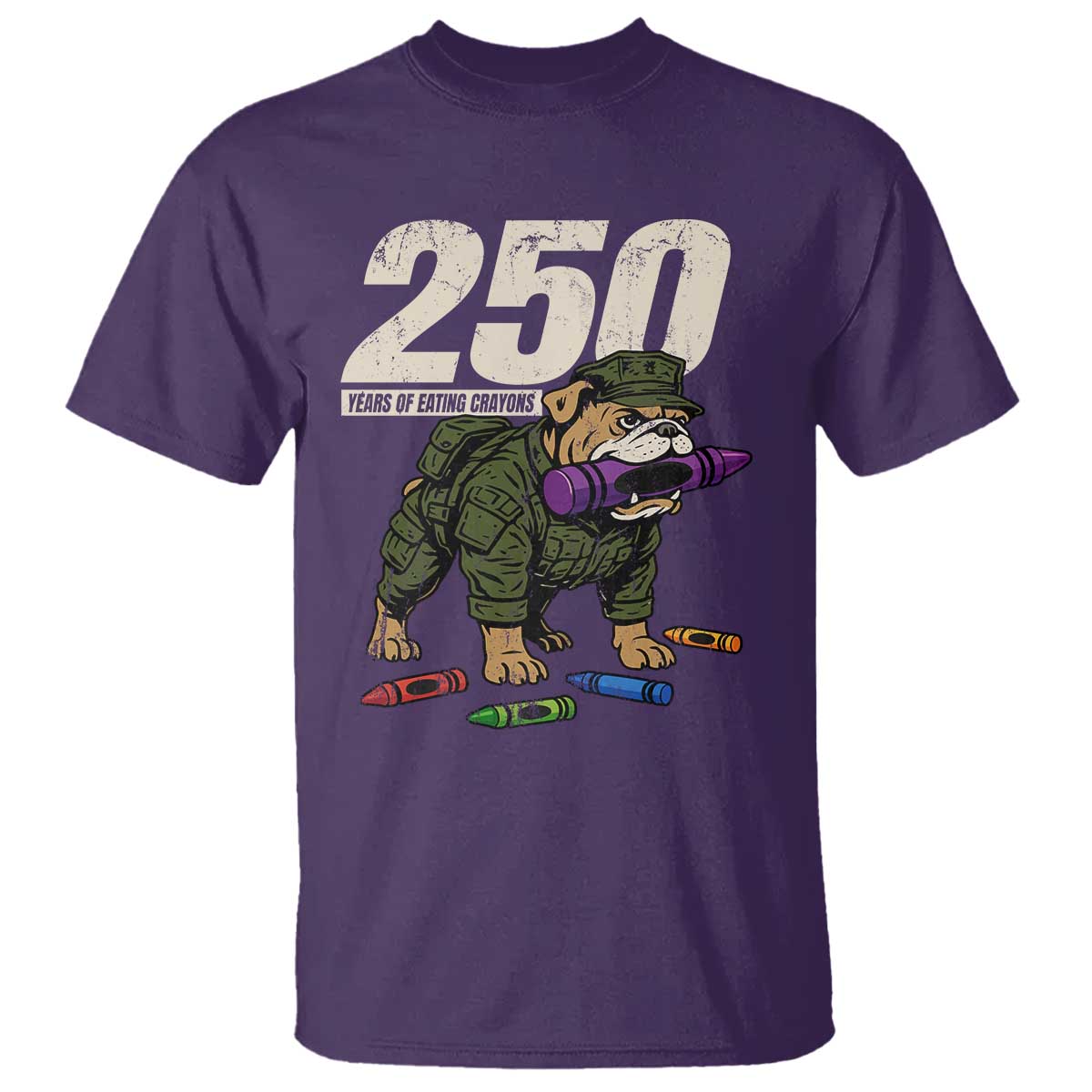 250 Years Of Eating Crayons T Shirt Vintage Bulldog Patriotic Veteran Military Gift TS10 Purple Print Your Wear