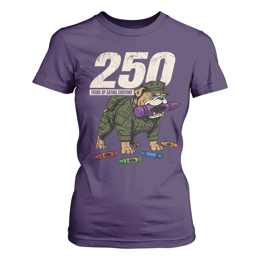 250 Years Of Eating Crayons T Shirt For Women Vintage Bulldog Patriotic Veteran Military Gift TS10 Purple Print Your Wear