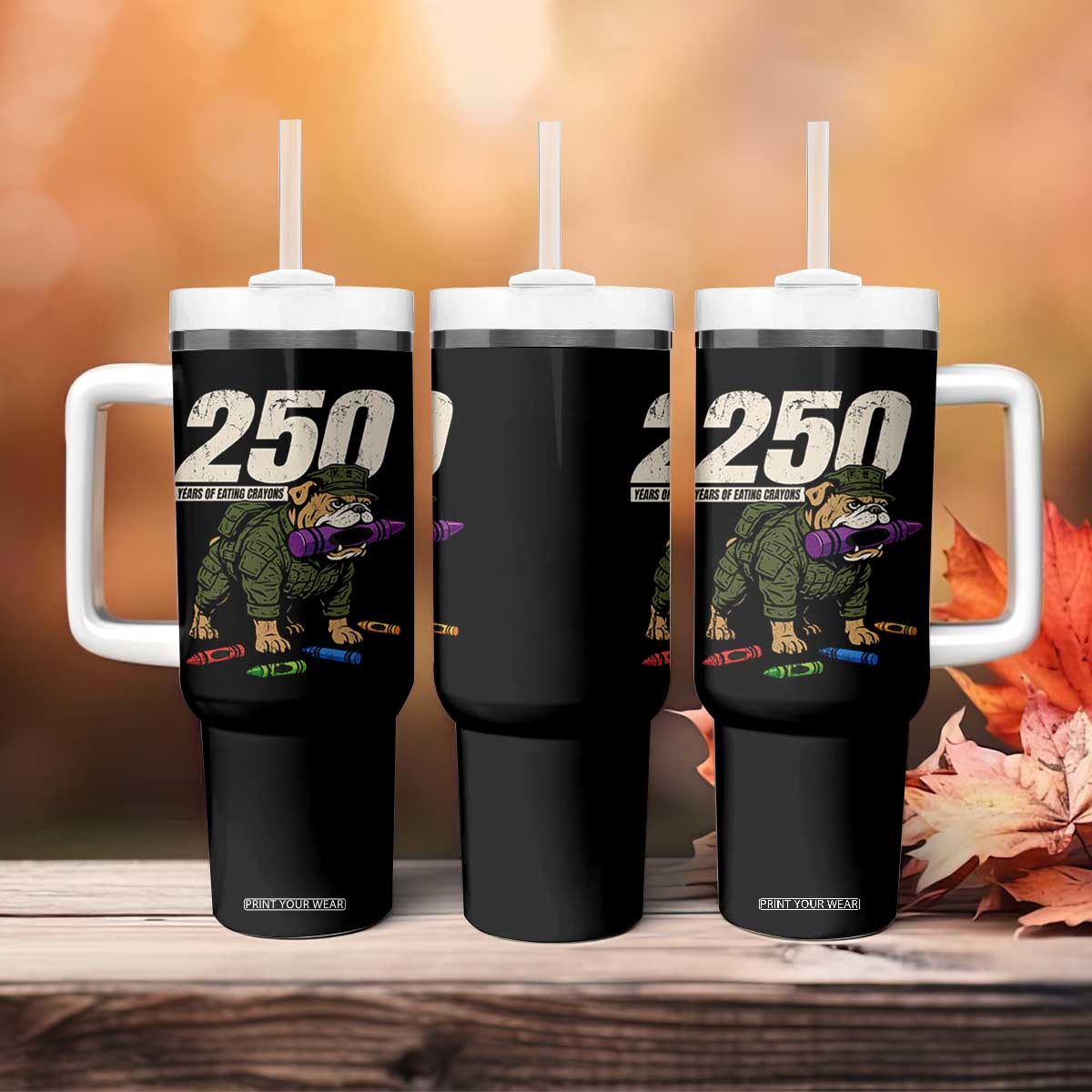 250 Years Of Eating Crayons Tumbler With Handle Vintage Bulldog Patriotic Veteran Military Gift TS10 Print Your Wear