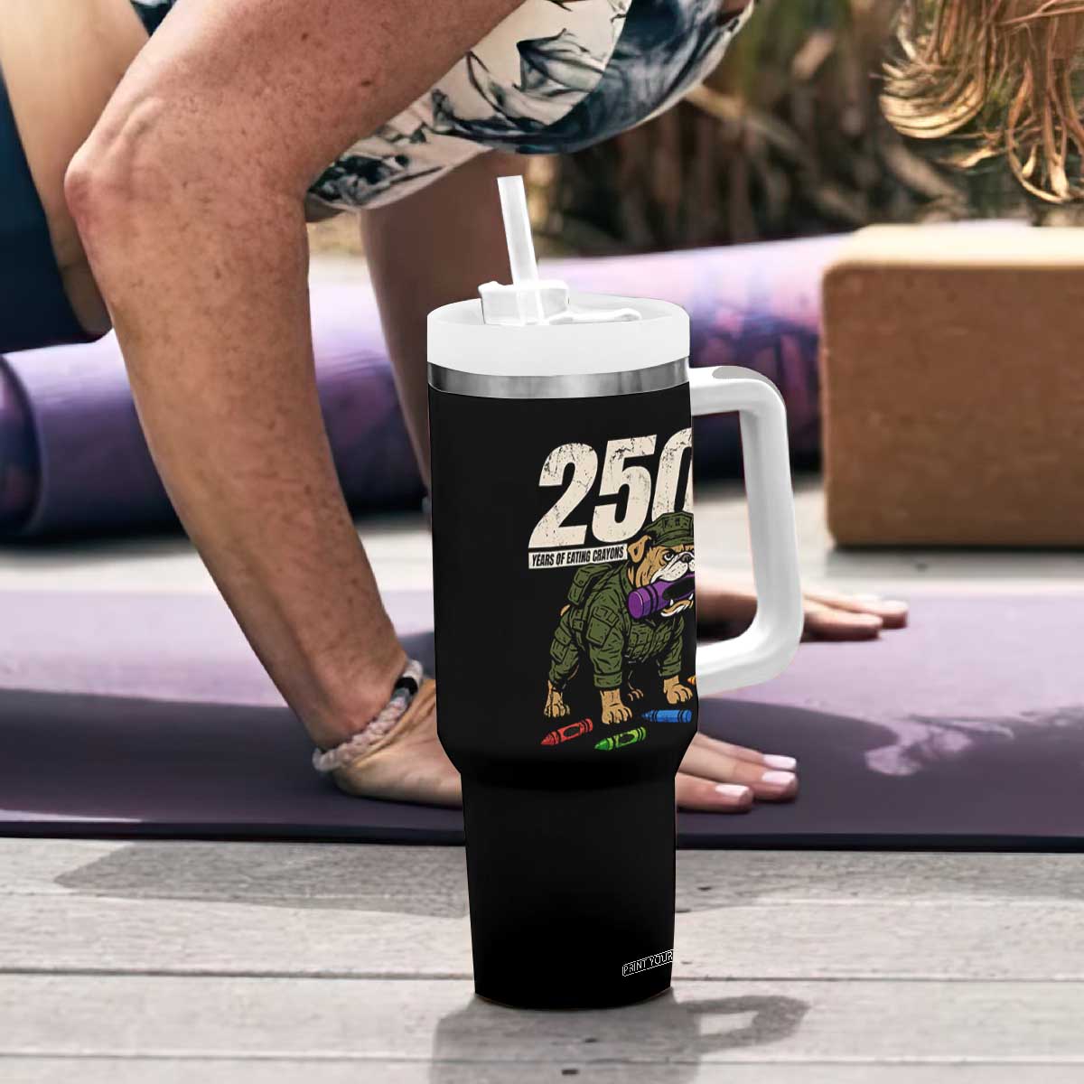 250 Years Of Eating Crayons Tumbler With Handle Vintage Bulldog Patriotic Veteran Military Gift TS10 Print Your Wear