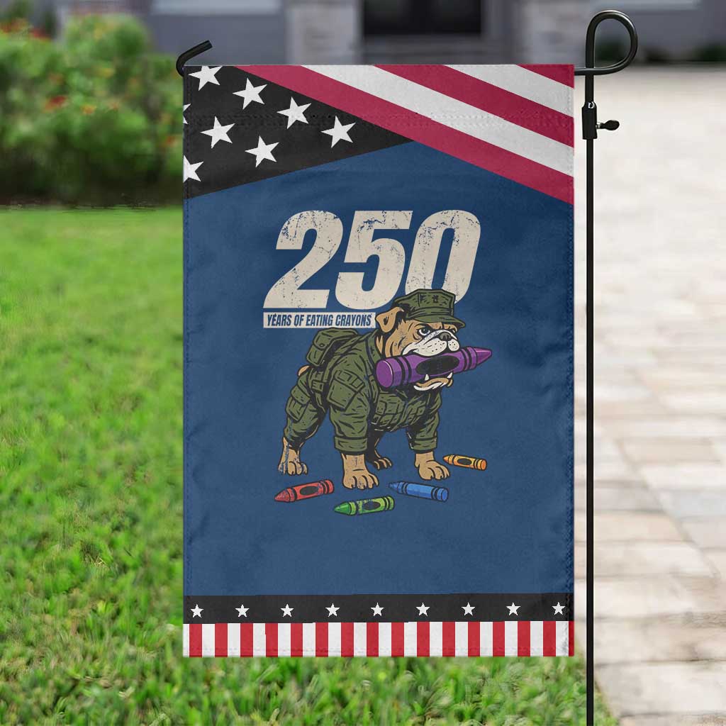 250 Years Of Eating Crayons Garden Flag Vintage Bulldog Patriotic Veteran Military Gift TS10 Classic Blue Black Print Your Wear