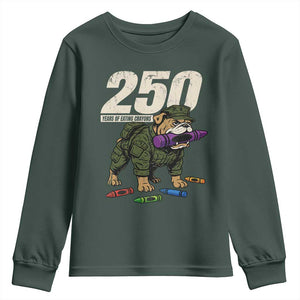 250 Years Of Eating Crayons Youth Sweatshirt Vintage Bulldog Patriotic Veteran Military Gift TS10 Dark Forest Green Print Your Wear