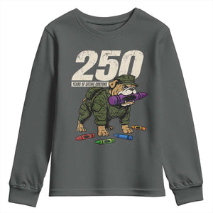 250 Years Of Eating Crayons Youth Sweatshirt Vintage Bulldog Patriotic Veteran Military Gift TS10 Dark Heather Print Your Wear