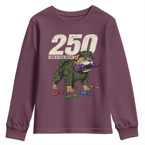 250 Years Of Eating Crayons Youth Sweatshirt Vintage Bulldog Patriotic Veteran Military Gift TS10 Maroon Print Your Wear