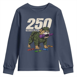 250 Years Of Eating Crayons Youth Sweatshirt Vintage Bulldog Patriotic Veteran Military Gift TS10 Navy Print Your Wear