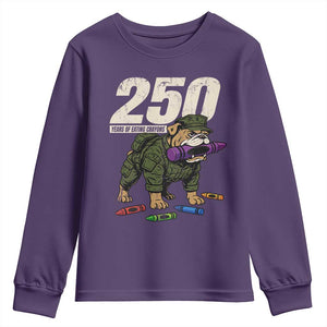250 Years Of Eating Crayons Youth Sweatshirt Vintage Bulldog Patriotic Veteran Military Gift TS10 Purple Print Your Wear