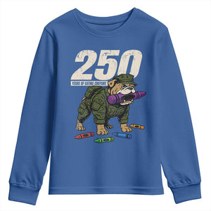 250 Years Of Eating Crayons Youth Sweatshirt Vintage Bulldog Patriotic Veteran Military Gift TS10 Royal Blue Print Your Wear