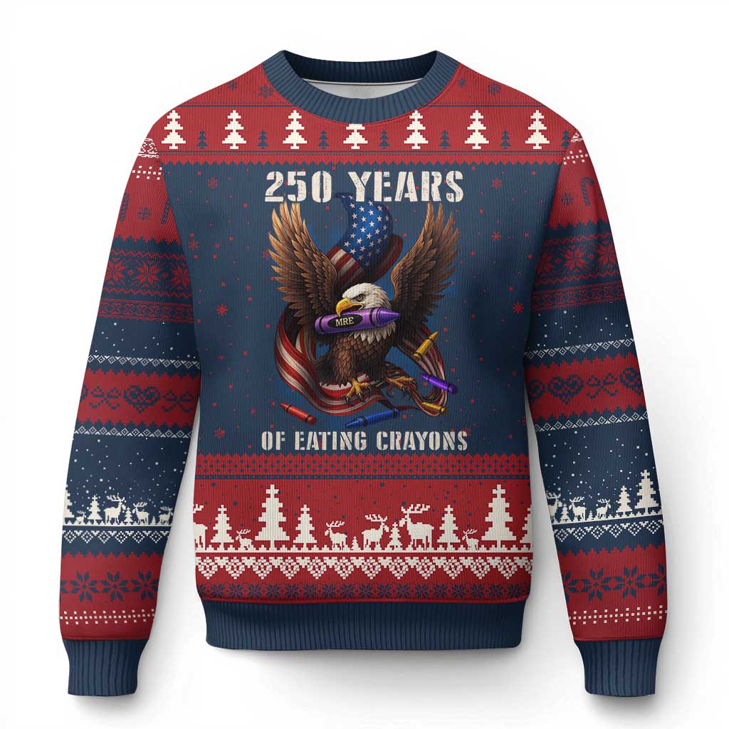 250 Years Of Eating Crayons Ugly Christmas Sweater Funny Eagle 250th Anniversary Veterans Gifts TS10 Navy Red Print Your Wear