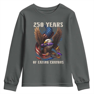 250 Years Of Eating Crayons Youth Sweatshirt Funny Eagle 250th Anniversary Veterans Gifts TS10 Dark Heather Print Your Wear
