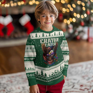 Crayon Eater Ugly Christmas Sweater Funny Eagle 250th Anniversary Veterans Gifts TS10 Forest Green Beige Print Your Wear