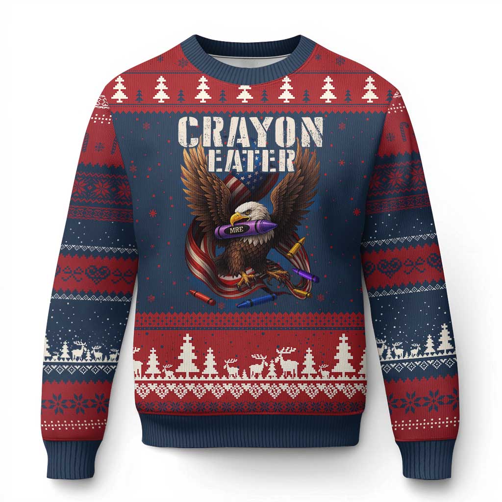 Crayon Eater Ugly Christmas Sweater Funny Eagle 250th Anniversary Veterans Gifts TS10 Navy Red Print Your Wear