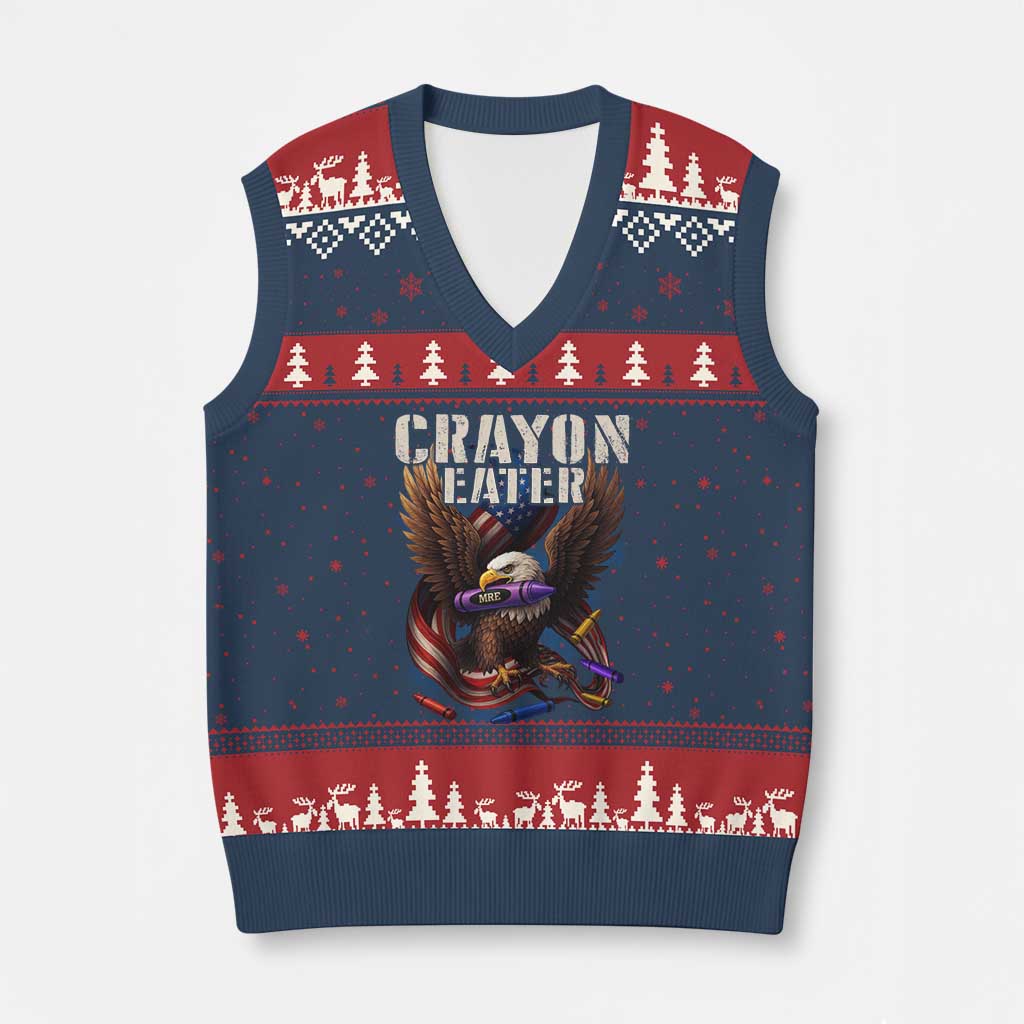 Crayon Eater V-Neck Knit Sweater Vest Funny Eagle 250th Anniversary Veterans Gifts - Print Your Wear