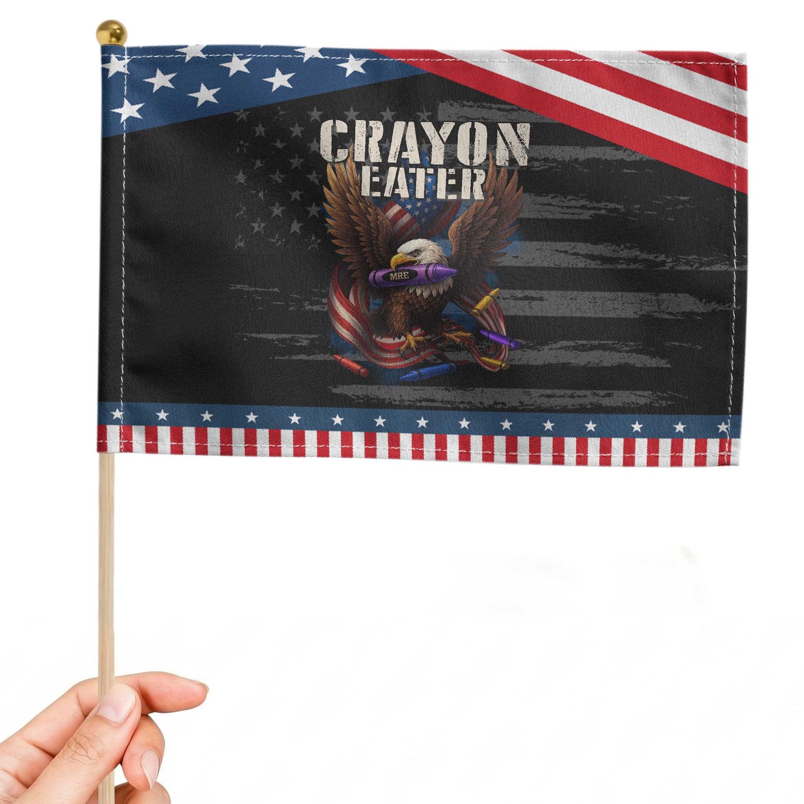 Crayon Eater Patriotic Handheld Flag Funny Eagle 250th Anniversary Veterans Gifts TS10 Distressed 8.2