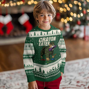 Crayon Eater Ugly Christmas Sweater Funny Bulldog Military Corps Proud Soldier Family TS10 Forest Green Beige Print Your Wear