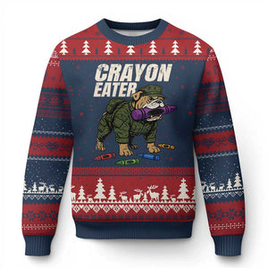 Crayon Eater Ugly Christmas Sweater Funny Bulldog Military Corps Proud Soldier Family TS10 Navy Red Print Your Wear