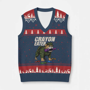 Crayon Eater V-Neck Knit Sweater Vest Funny Bulldog Military Corps Proud Soldier Family TS10 Navy Red Print Your Wear
