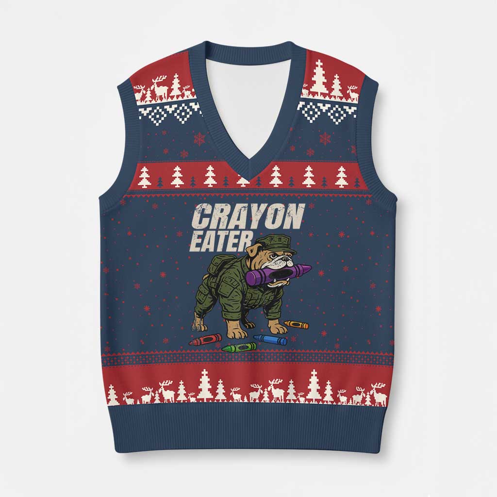 Crayon Eater V-Neck Knit Sweater Vest Funny Bulldog Military Corps Proud Soldier Family TS10 Navy Red Print Your Wear